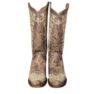 Corral Women's Size 10 M Brown Embroidered Distressed Leather Western Boots